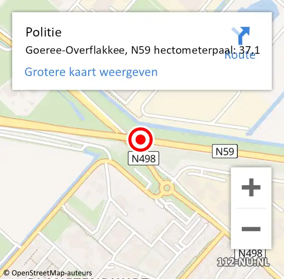 Locatie op kaart van de 112 melding: Politie Goeree-Overflakkee, N59 hectometerpaal: 37,1 op 11 november 2023 09:22