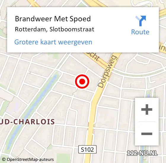 Locatie op kaart van de 112 melding: Brandweer Met Spoed Naar Rotterdam, Slotboomstraat op 11 november 2023 11:03