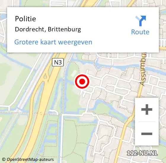 Locatie op kaart van de 112 melding: Politie Dordrecht, Brittenburg op 11 november 2023 11:26