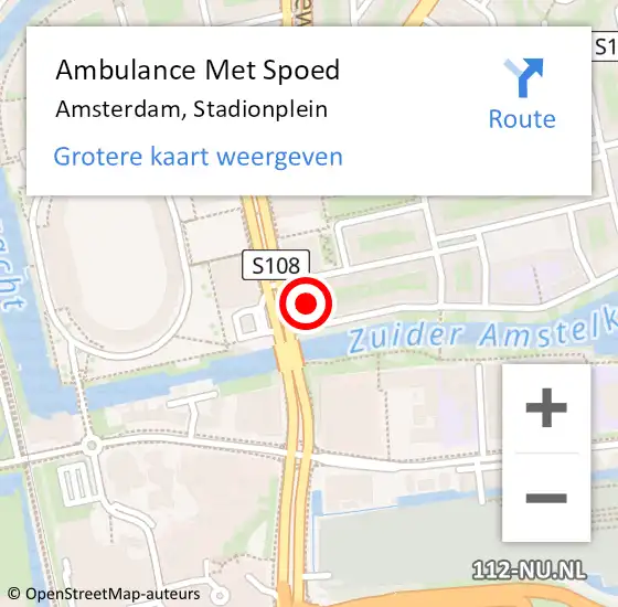 Locatie op kaart van de 112 melding: Ambulance Met Spoed Naar Amsterdam, Stadionplein op 11 november 2023 11:36