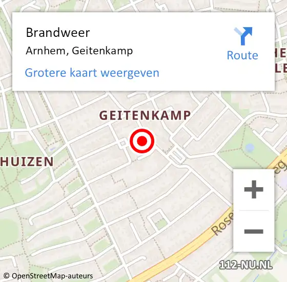 Locatie op kaart van de 112 melding: Brandweer Arnhem, Geitenkamp op 11 november 2023 11:45