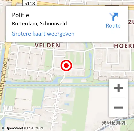 Locatie op kaart van de 112 melding: Politie Rotterdam, Schoonveld op 11 november 2023 13:24