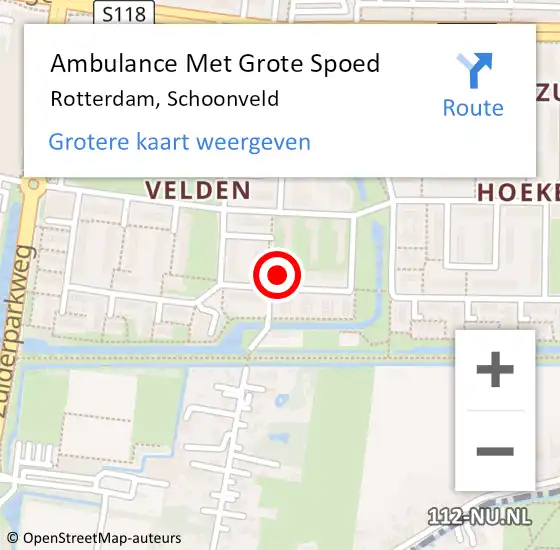 Locatie op kaart van de 112 melding: Ambulance Met Grote Spoed Naar Rotterdam, Schoonveld op 11 november 2023 13:24