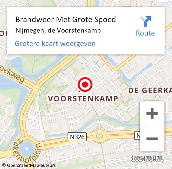 Locatie op kaart van de 112 melding: Brandweer Met Grote Spoed Naar Nijmegen, de Voorstenkamp op 11 november 2023 13:53