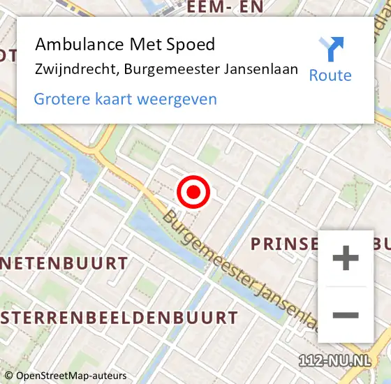 Locatie op kaart van de 112 melding: Ambulance Met Spoed Naar Zwijndrecht, Burgemeester Jansenlaan op 11 november 2023 14:45