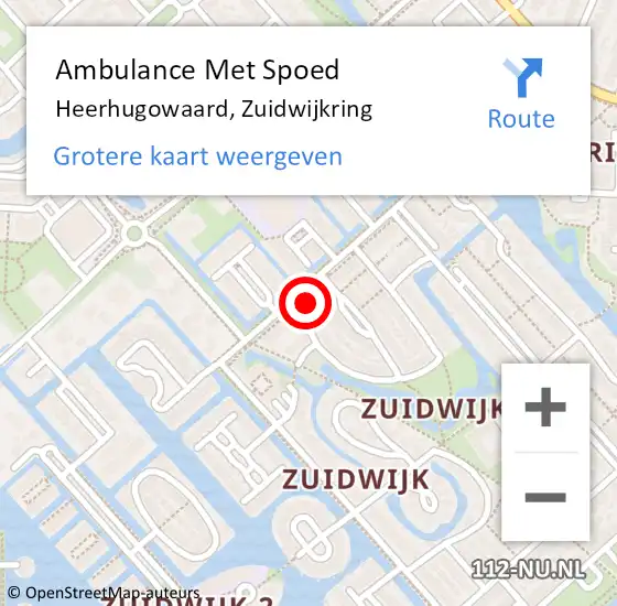Locatie op kaart van de 112 melding: Ambulance Met Spoed Naar Heerhugowaard, Zuidwijkring op 11 november 2023 14:51