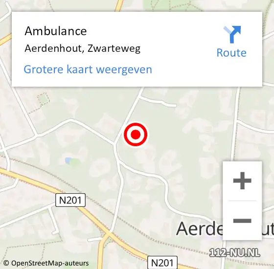 Locatie op kaart van de 112 melding: Ambulance Aerdenhout, Zwarteweg op 11 november 2023 14:57