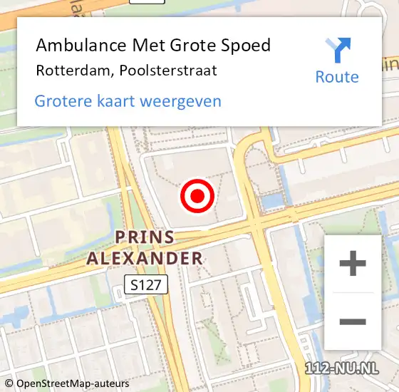 Locatie op kaart van de 112 melding: Ambulance Met Grote Spoed Naar Rotterdam, Poolsterstraat op 11 november 2023 16:01