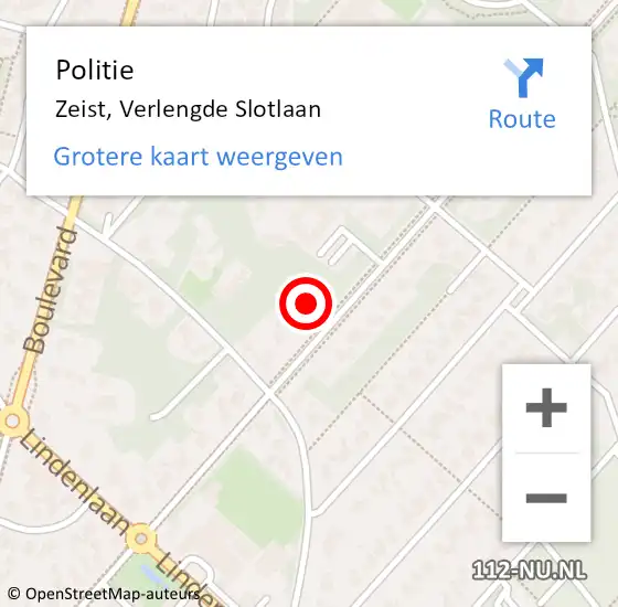 Locatie op kaart van de 112 melding: Politie Zeist, Verlengde Slotlaan op 11 november 2023 16:54