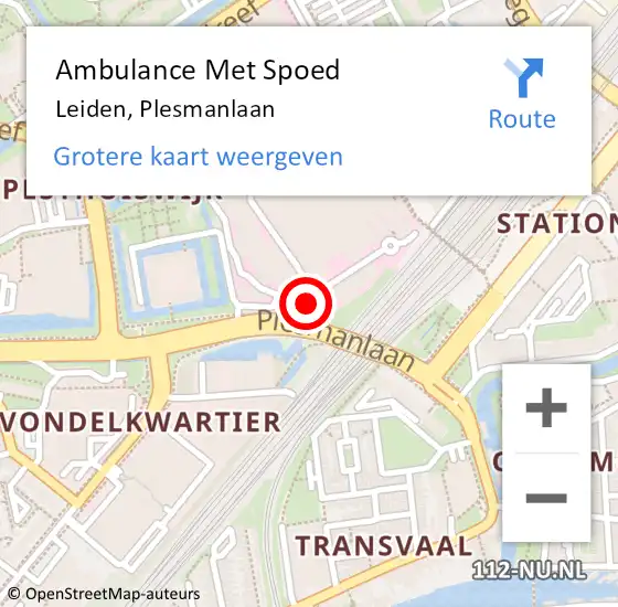 Locatie op kaart van de 112 melding: Ambulance Met Spoed Naar Leiden, Plesmanlaan op 11 november 2023 18:45