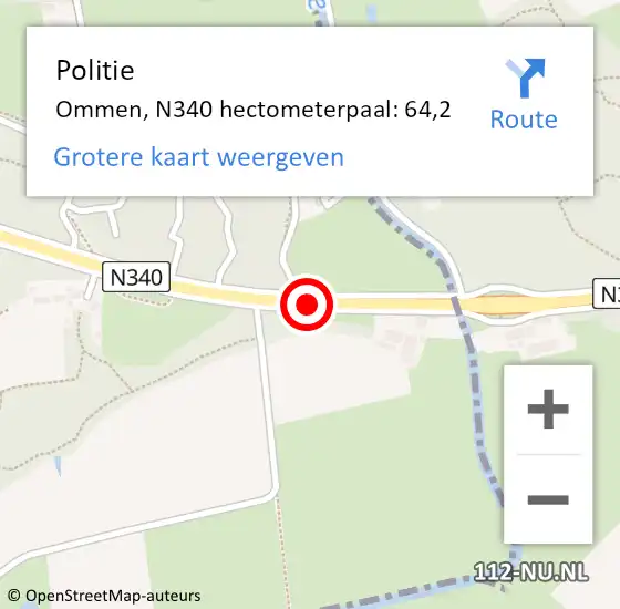 Locatie op kaart van de 112 melding: Politie Ommen, N340 hectometerpaal: 64,2 op 11 november 2023 20:36