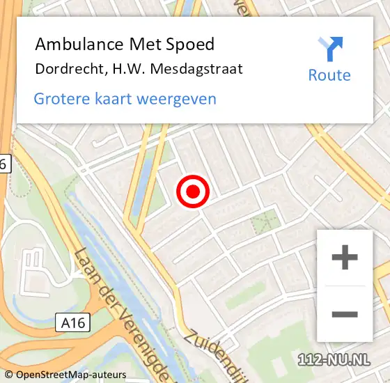 Locatie op kaart van de 112 melding: Ambulance Met Spoed Naar Dordrecht, H.W. Mesdagstraat op 11 november 2023 20:52