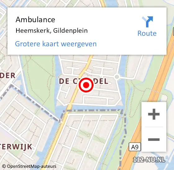 Locatie op kaart van de 112 melding: Ambulance Heemskerk, Gildenplein op 11 november 2023 22:02
