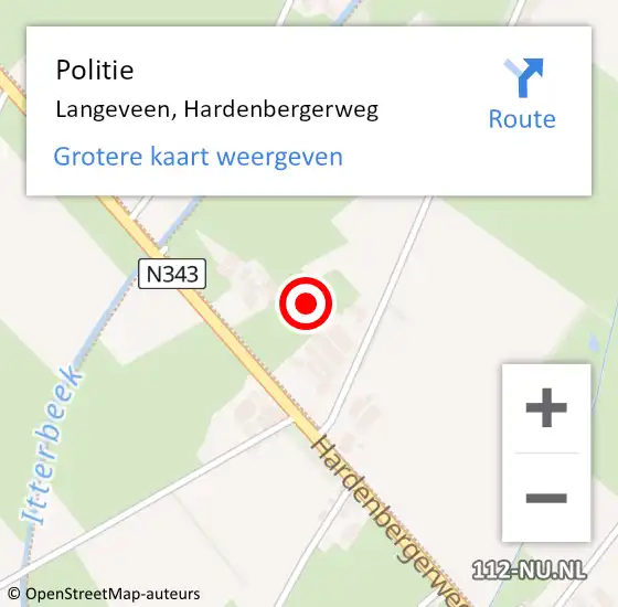 Locatie op kaart van de 112 melding: Politie Langeveen, Hardenbergerweg op 11 november 2023 22:16