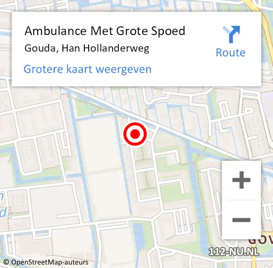 Locatie op kaart van de 112 melding: Ambulance Met Grote Spoed Naar Gouda, Han Hollanderweg op 11 november 2023 22:31