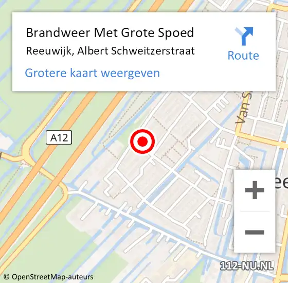 Locatie op kaart van de 112 melding: Brandweer Met Grote Spoed Naar Reeuwijk, Albert Schweitzerstraat op 11 november 2023 23:02