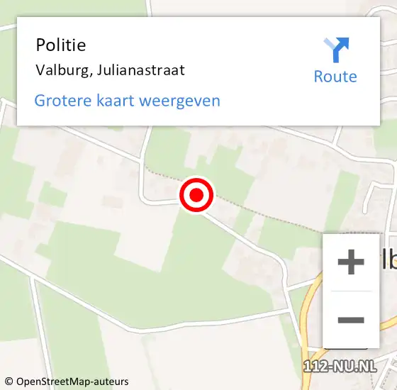 Locatie op kaart van de 112 melding: Politie Valburg, Julianastraat op 12 november 2023 01:29