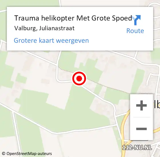 Locatie op kaart van de 112 melding: Trauma helikopter Met Grote Spoed Naar Valburg, Julianastraat op 12 november 2023 01:33