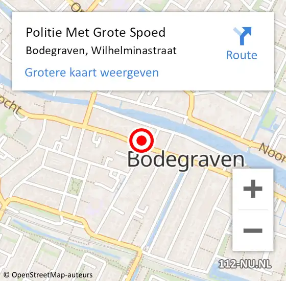 Locatie op kaart van de 112 melding: Politie Met Grote Spoed Naar Bodegraven, Wilhelminastraat op 12 november 2023 03:46