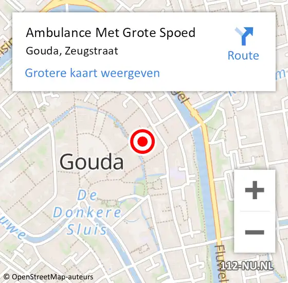 Locatie op kaart van de 112 melding: Ambulance Met Grote Spoed Naar Gouda, Zeugstraat op 12 november 2023 04:11