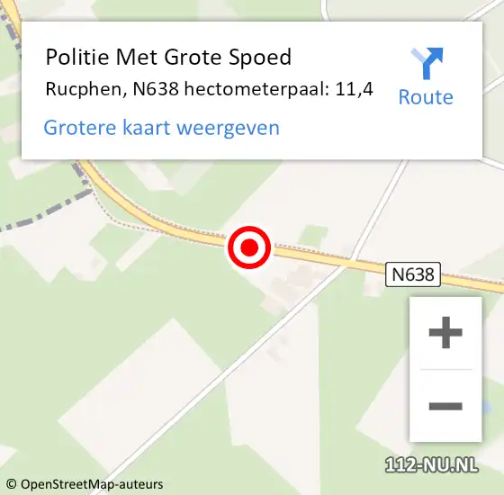 Locatie op kaart van de 112 melding: Politie Met Grote Spoed Naar Rucphen, N638 hectometerpaal: 11,4 op 12 november 2023 06:12