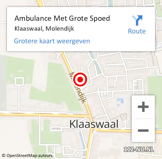 Locatie op kaart van de 112 melding: Ambulance Met Grote Spoed Naar Klaaswaal, Molendijk op 12 november 2023 09:50