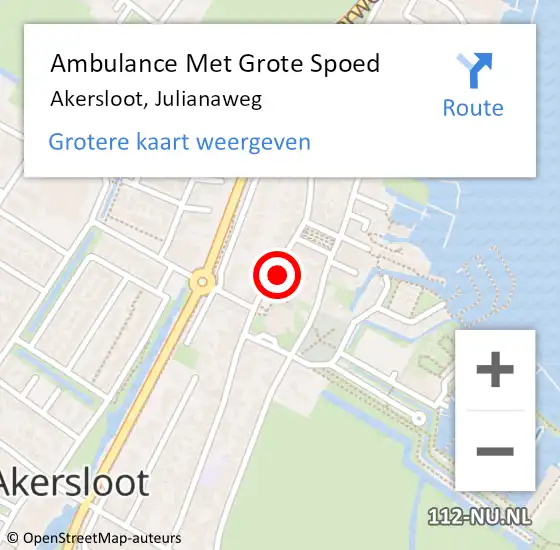 Locatie op kaart van de 112 melding: Ambulance Met Grote Spoed Naar Akersloot, Julianaweg op 12 november 2023 10:20