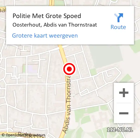 Locatie op kaart van de 112 melding: Politie Met Grote Spoed Naar Oosterhout, Abdis van Thornstraat op 12 november 2023 10:20
