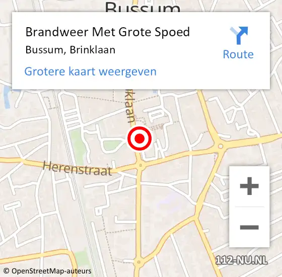 Locatie op kaart van de 112 melding: Brandweer Met Grote Spoed Naar Bussum, Brinklaan op 12 november 2023 10:49