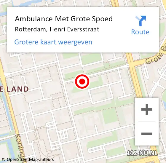 Locatie op kaart van de 112 melding: Ambulance Met Grote Spoed Naar Rotterdam, Henri Eversstraat op 12 november 2023 10:57