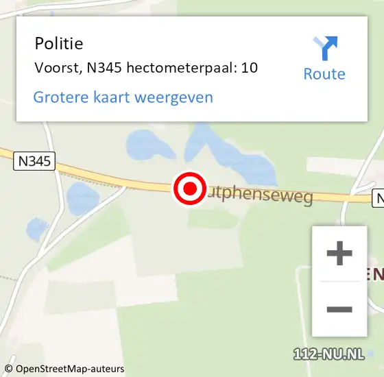 Locatie op kaart van de 112 melding: Politie Voorst, N345 hectometerpaal: 10 op 12 november 2023 12:55
