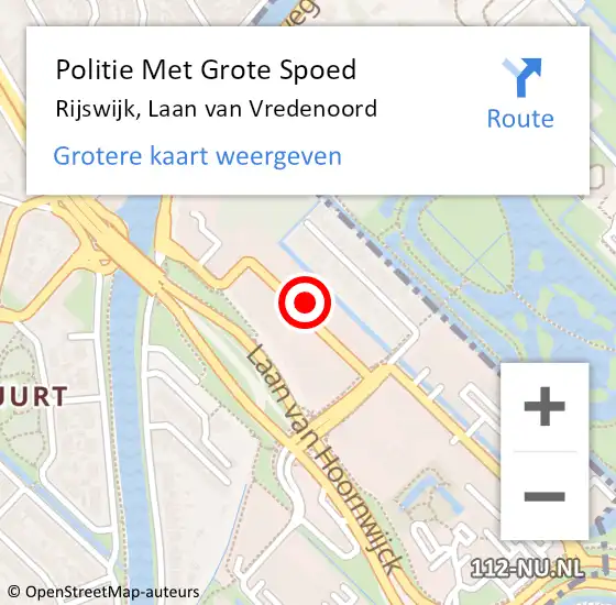Locatie op kaart van de 112 melding: Politie Met Grote Spoed Naar Rijswijk, Laan van Vredenoord op 12 november 2023 13:04