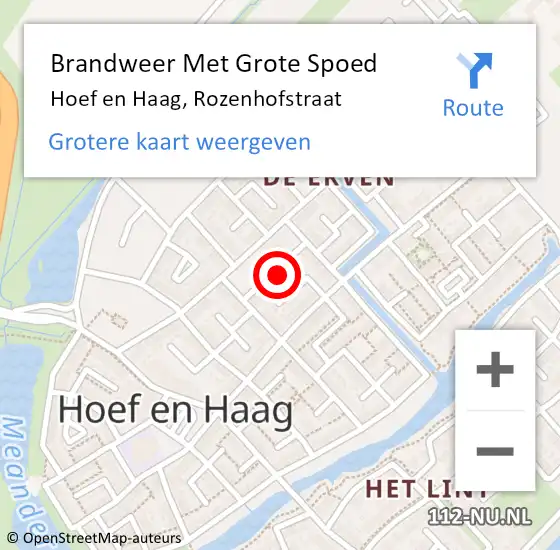 Locatie op kaart van de 112 melding: Brandweer Met Grote Spoed Naar Hoef en Haag, Rozenhofstraat op 12 november 2023 14:29