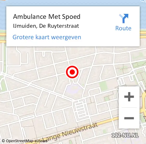 Locatie op kaart van de 112 melding: Ambulance Met Spoed Naar IJmuiden, De Ruyterstraat op 12 november 2023 14:41
