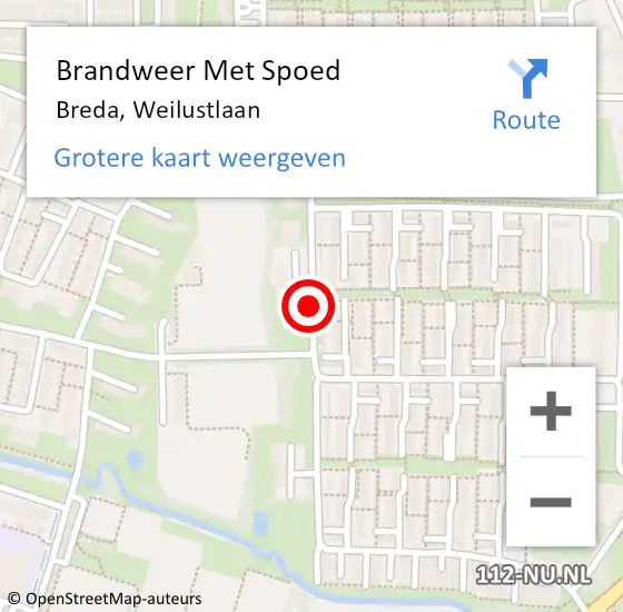Locatie op kaart van de 112 melding: Brandweer Met Spoed Naar Breda, Weilustlaan op 12 november 2023 15:45