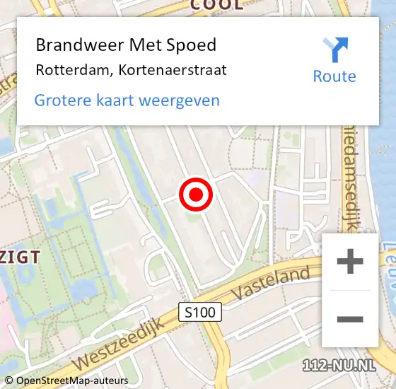 Locatie op kaart van de 112 melding: Brandweer Met Spoed Naar Rotterdam, Kortenaerstraat op 12 november 2023 16:31