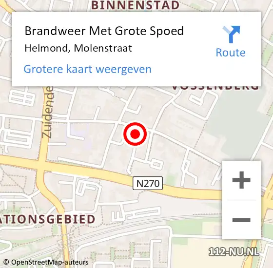 Locatie op kaart van de 112 melding: Brandweer Met Grote Spoed Naar Helmond, Molenstraat op 12 november 2023 16:56