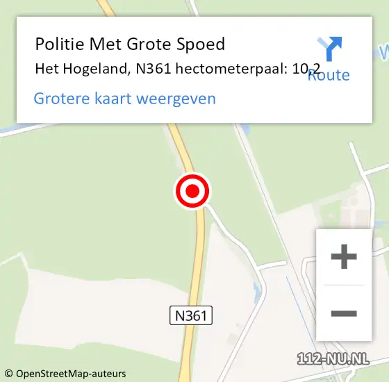 Locatie op kaart van de 112 melding: Politie Met Grote Spoed Naar Het Hogeland, N361 hectometerpaal: 10,2 op 12 november 2023 18:15