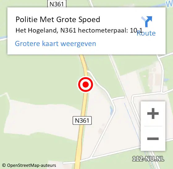 Locatie op kaart van de 112 melding: Politie Met Grote Spoed Naar Het Hogeland, N361 hectometerpaal: 10,1 op 12 november 2023 18:16