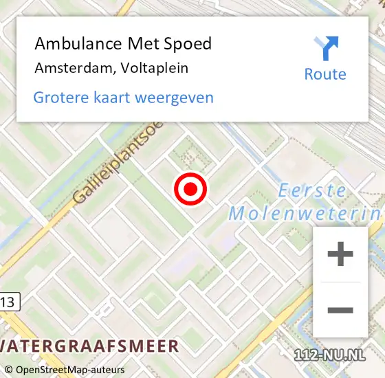 Locatie op kaart van de 112 melding: Ambulance Met Spoed Naar Amsterdam, Voltaplein op 12 november 2023 18:22