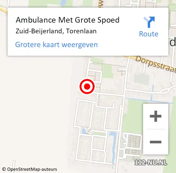 Locatie op kaart van de 112 melding: Ambulance Met Grote Spoed Naar Zuid-Beijerland, Torenlaan op 12 november 2023 18:25