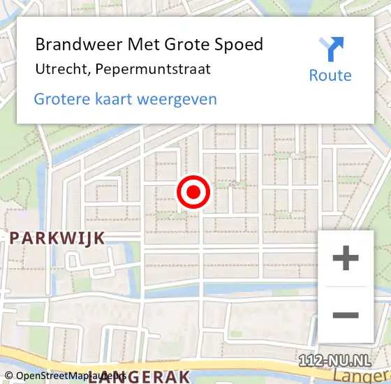 Locatie op kaart van de 112 melding: Brandweer Met Grote Spoed Naar Utrecht, Pepermuntstraat op 12 november 2023 19:02