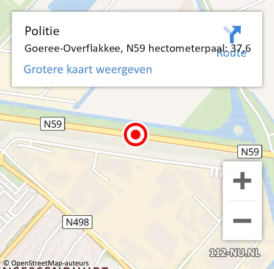 Locatie op kaart van de 112 melding: Politie Goeree-Overflakkee, N59 hectometerpaal: 37,6 op 12 november 2023 19:51