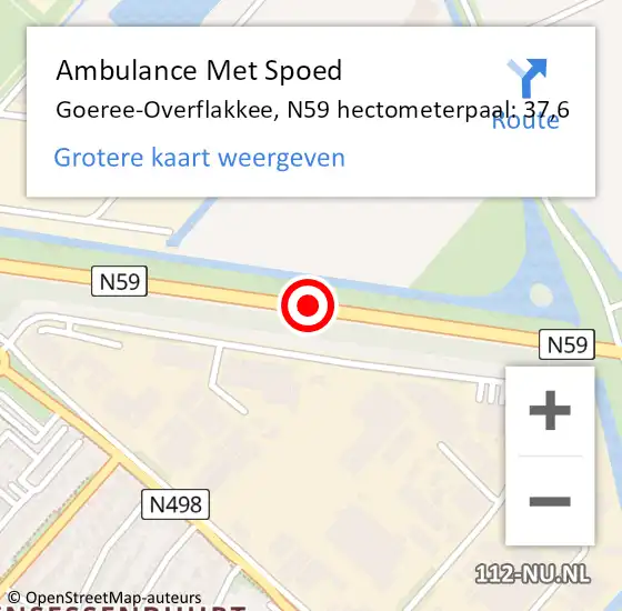 Locatie op kaart van de 112 melding: Ambulance Met Spoed Naar Goeree-Overflakkee, N59 hectometerpaal: 37,6 op 12 november 2023 19:52