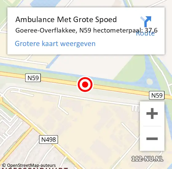 Locatie op kaart van de 112 melding: Ambulance Met Grote Spoed Naar Goeree-Overflakkee, N59 hectometerpaal: 37,6 op 12 november 2023 19:59