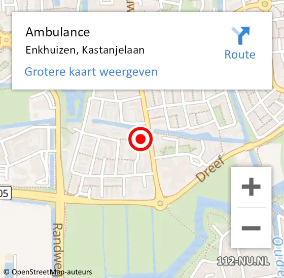 Locatie op kaart van de 112 melding: Ambulance Enkhuizen, Kastanjelaan op 12 november 2023 22:46