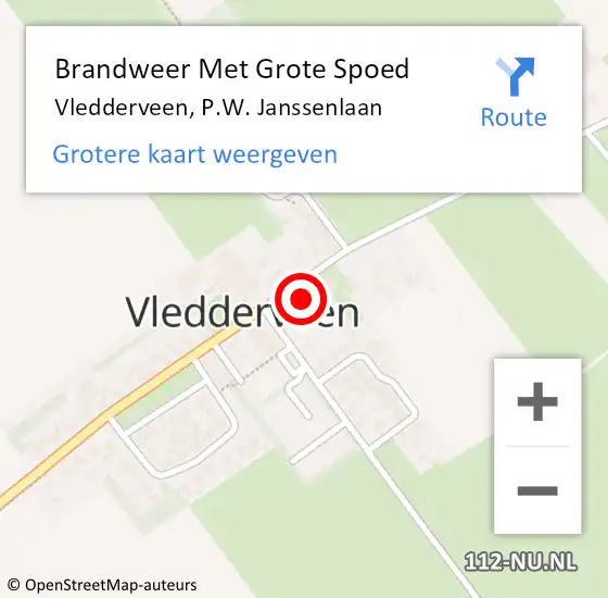 Locatie op kaart van de 112 melding: Brandweer Met Grote Spoed Naar Vledderveen, P.W. Janssenlaan op 12 november 2023 22:48