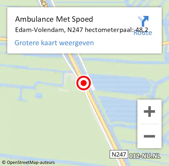 Locatie op kaart van de 112 melding: Ambulance Met Spoed Naar Edam-Volendam, N247 hectometerpaal: 48,2 op 13 november 2023 02:33