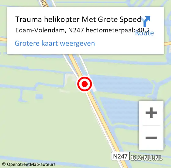 Locatie op kaart van de 112 melding: Trauma helikopter Met Grote Spoed Naar Edam-Volendam, N247 hectometerpaal: 48,2 op 13 november 2023 02:37