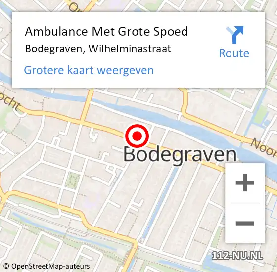 Locatie op kaart van de 112 melding: Ambulance Met Grote Spoed Naar Bodegraven, Wilhelminastraat op 13 november 2023 03:33